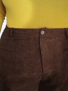 Pretty and Ole Plus Size Women's Solid Color Vintage Simple Daily Corduroy Rib Pants,Coffee Pants,Wide Leg Women Pants/Winter - Coffee Brown - View 3