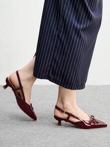 CUCCOO BIZCHIC Women Shoes Pearlescent Buckle Bow Back Strap Design Pointed Burgundy Mule Shoes Are Suitable For Parties And Daily Wear Shooting - Burgundy - View 4
