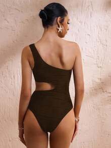 Swim Chiccia Bộ đồ bơi liền thân Monokini màu đen trơn gợi cảm dành cho nữ - màu nâu - Xem 2