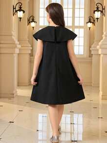 Tween Girl Spring/Summer Elegant Rhinestone Square Neck A-Line Dress, Suitable For Wedding Season Flower Girl Dress, Black Tween Girl - Black - View 7