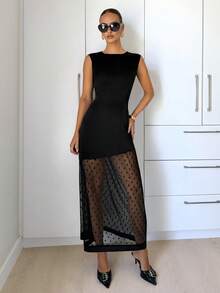 Siren Gaze Women's Extra Long Lace Patchwork Dress - Black - View 4