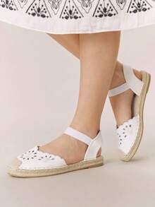 Styleloop Sandales plates décontractées style bohème avec cordon de serrage pour femmes - Blanc - Voir 1