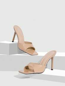 CUCCOO SZL Women's Shoes Nude Patent Leather Square Toe With Sandals, Commuting Dating High Heels Summer Shoes - Mirror apricot - View 3