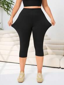 SHEIN EZwear 3件套加大码女式纯色休闲百搭日常穿着打底裤 - 黑色 - 查看 4