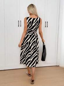 Easowa Casual Sleeveless Zebra Print Dress For Summer Leopard Print  Office Wear For Women  Vacation Outfits Women  Casual Dresses For Women Elegant Dress For Women - Black and White - View 2