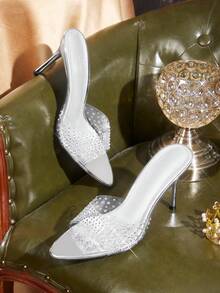 CUCCOO TILAWA Silver Rhinestone Transparent Glass Jelly Strap Sandals, Sexy Thin Heels, Open Toe Fashion High Heels For Women - Silver - View 1