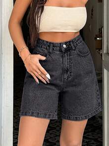 EURMUSE Short de mujer 100% algodón rígido de lavado medio - Gris Claro - Ver 4