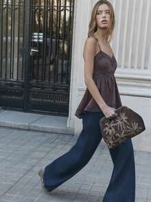 Nöista Chocolate Lace-Trim Camisole With A-Line Silhouette In Breathable Fabric. Romantic Casual Piece Perfect For Summer Outfits, Spring Styling, Easter Looks, Vacation Outfits, And Beachwear. - Coffee Brown - View 6