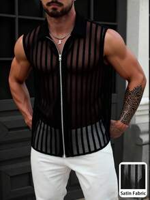 Manfinity AFTRDRK Men's Sexy Sheer Mesh Striped Sleeveless Shirt, Summer - Black - View 3