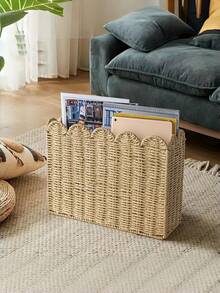 1PC Medium Paper Rope Durable Natural Woven Storage Basket Home Organization Shelf Decor Living Room Office Storage Basket Woven Basket - Brown - View 2