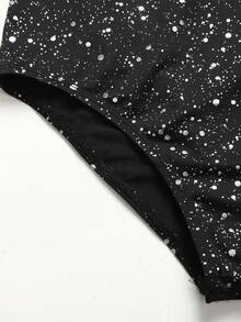 SHEIN Tween Girls' Activewear Set, Casual Sports Gymnastics Yoga Shiny Elegant High Stretch Foil Knit Racerback Unitard & Leggings, Black - Black - View 6