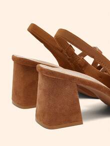 CUCCOO BASICS Women's Fashion Fabric Back Strap Chunky Heel Pointed Toe PU Leather Casual Slingback Pumps, Suitable For Commuting, Date, Party, Vacation For Christmas Spring Shoes - Brown 1 - View 7