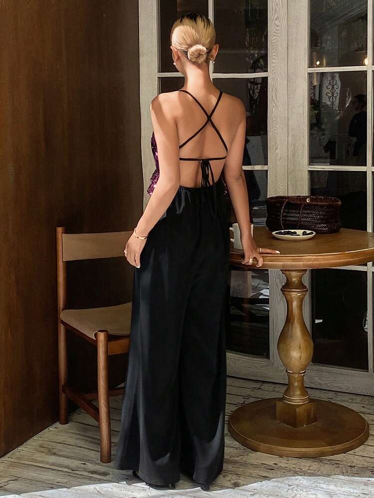Women's Ruffled Splice Color Fashionable Daily Spaghetti Strap Jumpsuit