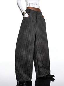 LYSMO Women's Multicolor Plaid Wide Leg Long Pants Casual All Over Print Trousers - Multicolor - View 5