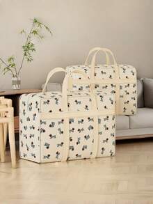 Dog Print Waterproof Storage Bag Extra Large Capacity Durable Non Woven Fabric Foldable Design Moving Supplies Clothes Quilt Blanket Organizer Dust Proof Portable Carry Handles - Multicolor - View 2