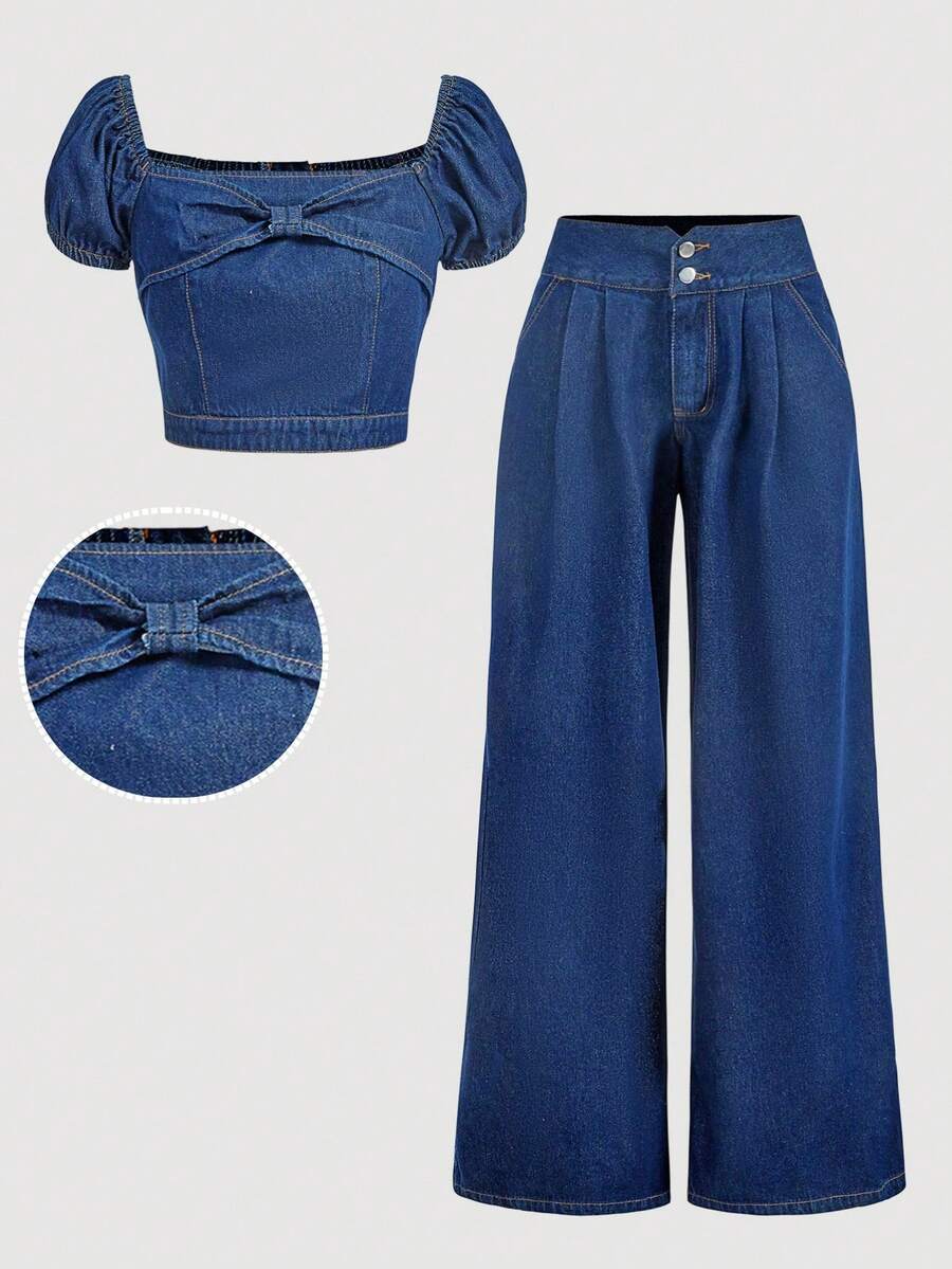 Sweetra Women's Casual Denim Outfit - Blue - View 1