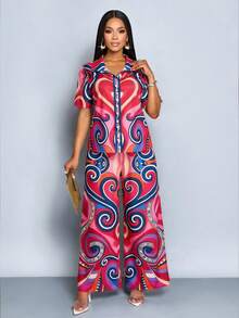 SOLERSUN Full Print Short Sleeve Shirt And Pants Set, Summer Fashion - Hot Pink - View 5