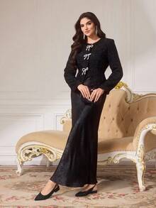 CUCCOO TILAWA Giày cao gót mũi nhọn màu đen làm từ chất liệu lấp lấp lánh, thích hợp cho các bữa tiệc, mặc hàng ngày và chụp ảnh. - màu đen - Xem 5