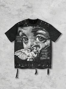 ROMWE MEN Street Life 2026春夏新款休闲时尚Y2K风格男女通用短袖圆领T恤 - 黑色 - 查看 3