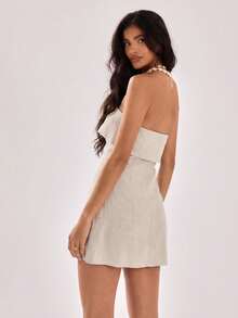 MUSERA 缝线细节摆裙 度假 夏季 春季 婚礼 宾客 毕业典礼 优雅 可爱 性感 优雅 度假 海滩 假日 伊比沙岛 节日 秋季 夜生活 返校季 约会 秋冬 圣诞派对 - 奶油色 - 查看 2