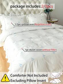 Cirelle 2/3 Pcs Polyester Bedding Set With Bow Embroidery & Ruffle Trim – Modern All-Season Duvet Cover + 1/2 Pillowcases (No Comforter), Wrinkle-Resistant & Soft Home Decor - White - View 6