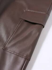 HUEFORM Pantaloni cargo casual da uomo in stile punk di strada in pelle PU con tasche a patta - Caffè Marrone - Visualizzare 6