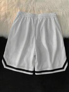 Aesthetic Post 男士字母数字印花抽绳腰休闲百搭日常短裤 - 白色 - 查看 2