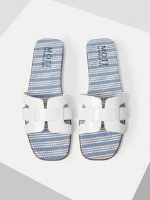 MOTF PREMIUM SANDALIAS PLANAS CÓMODAS, MINIMALISTAS Y VERSÁTILES PARA MUJERES - Azul y blanco - Ver 2