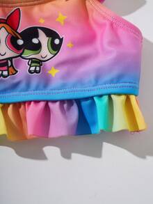 THE POWERPUFF GIRLS X SHEIN Bộ bikini in hình hoạt hình chuyển màu cho bé gái, thích hợp cho kỳ nghỉ biển. - Nhiều màu - Xem 5