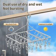 20/40 Clips Stainless Steel Drying Rack - Windproof Hanging Organizer For Socks And Underwear, No Drilling Required, Hanging, Space-Saving Multi-Function Hooks, Suitable For Home And Retail Use, Great For Back To School, Stainless Steel Drying Rack, Dry Socks And Underwear, 2026 New Model, Suitable For Winter, New Year Gift - Silver - View 4