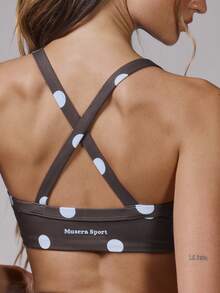 Musera Sport Polka Dot Plunge Scoop Neck Cross Back Strappy Active-Wear Sports Bra Only Active Workout Gym Cute Pilates Fitness Daily Girly Casual - Multicolor - View 2
