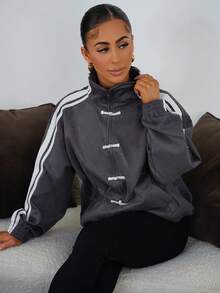 SAYEHFBABY Women's Casual Gray Striped Knit Lightweight Jacket, Autumn - Grey - View 4