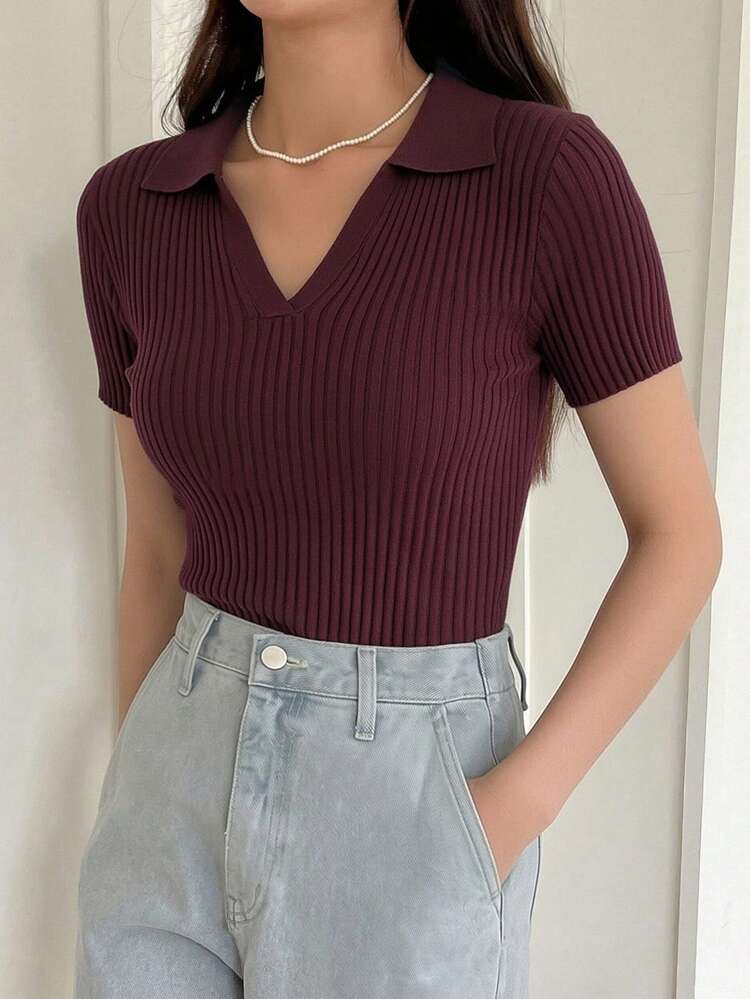Women's Solid Color Short Sleeve Casual Business Knit Top