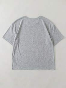 EMERY ROSE Áo thun ngắn tay cổ tròn in chữ dành cho nữ cỡ lớn, kiểu dáng thường ngày, đa năng. - Xám - Xem 2