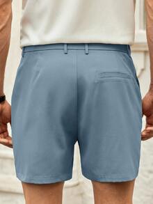 HIMLAND 男士简约纯色休闲短裤，直筒及膝裤，适合通勤，夏季 - 藍色 - 查看 2