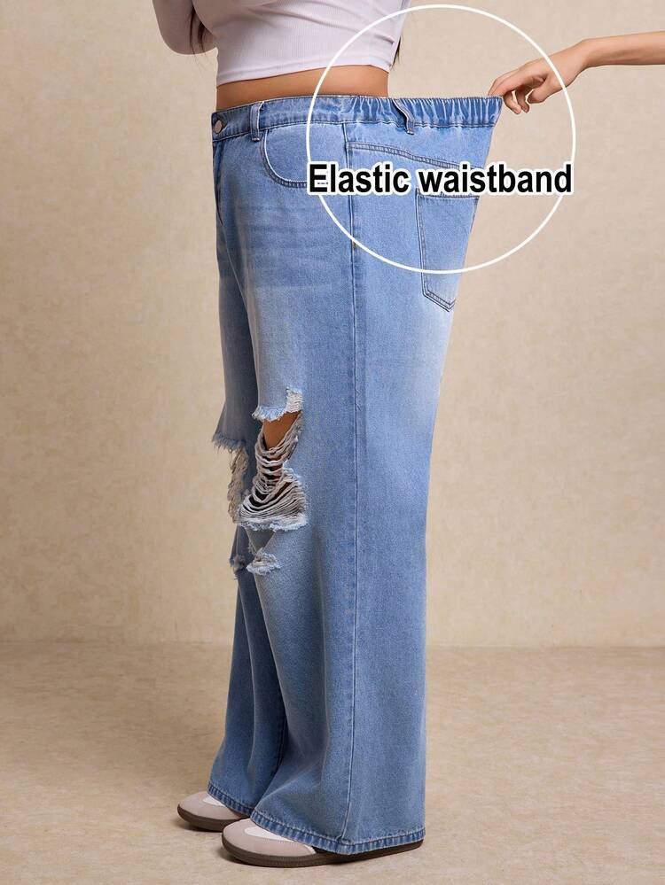 Elaquor Plus-Size Ripped Jeans, Summer Casual Ripped Straight Leg