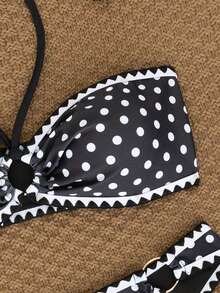 Swim Mod 女士波点挂脖比基尼泳衣，性感沙滩度假泳装，适合春夏穿着 - 黑與白 - 查看 4