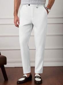 Core Aspect Men's Solid Color Straight Leg Casual/Business Suit Pants For Ceremony - White - View 4