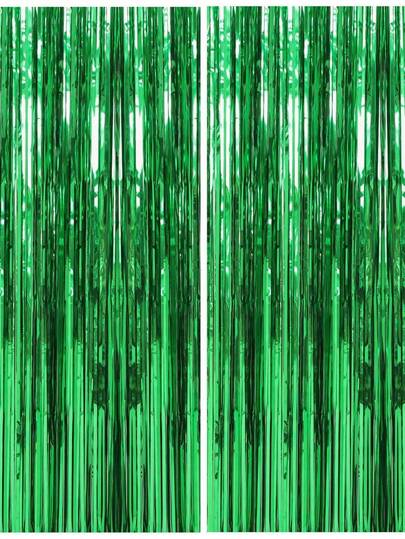 1/2/4件装绿色金属丝帘，派对装饰背景，毕业典礼装饰，流苏，生日，婚礼，单身女性周年纪念，成人雨丝帘，生日派对墙面装饰，流苏闪亮铝箔墙帘
