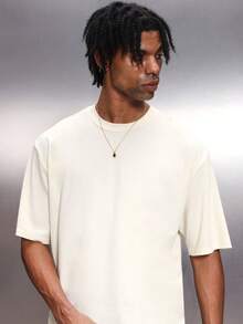 PLAYBOY X SUMWON Camiseta de cuello redondo de manga corta oversize de hombre en color crema, de uso casual y urbano, de mezcla de algodón, con ajuste relajado, para uso diario en verano y primavera - Albaricoque - Ver 2
