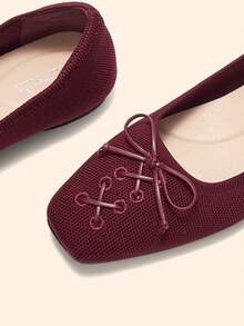Ressula Sepatu Slip-On Wanita Sederhana dan Modis dengan Tali Serut dan Pita, Nyaman, dan Sol Lembut - Burgundy - View 7