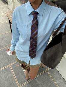 Muchica Women's Blue Belted Long Sleeve Shirt, With Tie, Suitable For Outings, Back To School, Street Style - Blue - View 4