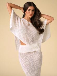 SHEIN BAE 优雅女士针织半身裙，适合度假穿着 - 米色 - 查看 4