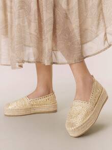 Giày sandal đế xuồng Styleloop dành cho nữ, kiểu dáng Bohemian, mang hơi hướng lễ hội âm nhạc miền Tây nước Mỹ cổ điển, phù hợp cho kỳ nghỉ, trang phục mùa hè, đồ dùng cần thiết khi đi du lịch. - Vàng 1 - Xem 2