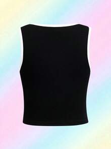 THE POWERPUFF GIRLS X SHEIN Top de tirantes con cuello redondo y estampado de mariposas para niña preadolescente - Negro - Ver 2