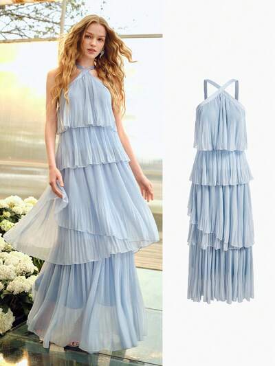 VESTIDO ROMÂNTICO E ELEGANTE COM BABADOS EM CAMADAS PARA MULHERES, PRIMAVERA/VERÃO