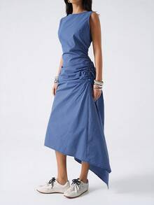 LYSMO 女士夏季休闲度假风印花抽绳褶皱腰部无袖连衣裙 - 彩色 - 查看 4