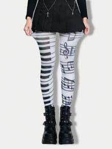 ROMWE Anime 1pc Asymmetric Sexy Stockings/Pantyhose/Leggings For Women - Black and White - View 4