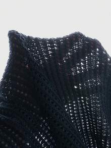 ROMWE MEN Prep Men's Hollow-Out Embroidered Knit Polo Shirt - Navy Blue - View 5