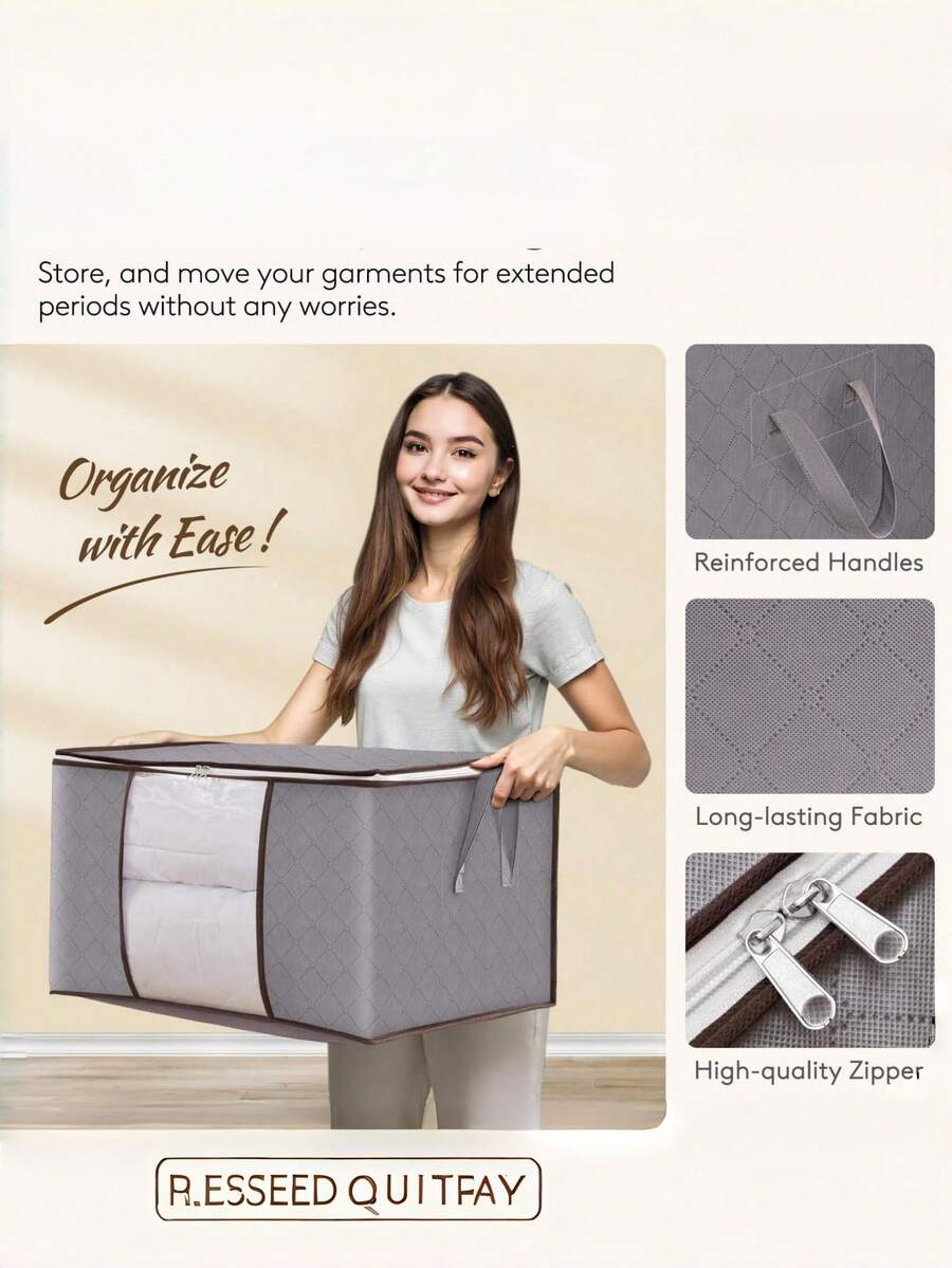 6 /3/1oc Clothes Storage, Foldable Storage And Organization, Storage Bins With Lids, Blanket Storage With Clear Window, Closet Storage With Reinforced Handles For Clothing, Bedding, Light Gray - Grey - View 1